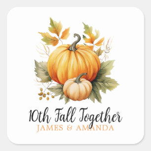 Pegatina Cuadrada Aniversario de la Pareja de Caída Blanca y Naranja