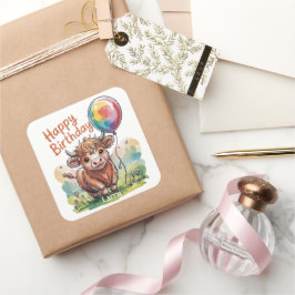 Pegatina Cuadrada Aniversario de la vaca de Highland