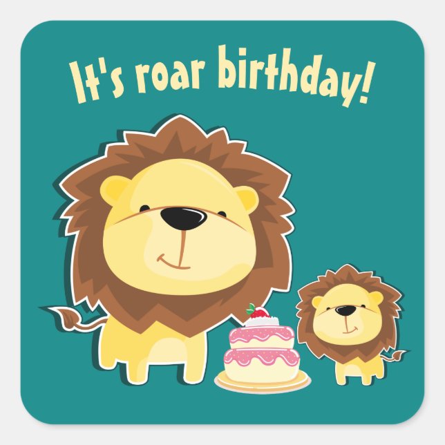 Pegatina Cuadrada Aniversario De Los Niños De La Cubo De León Y Bebé (Anverso)