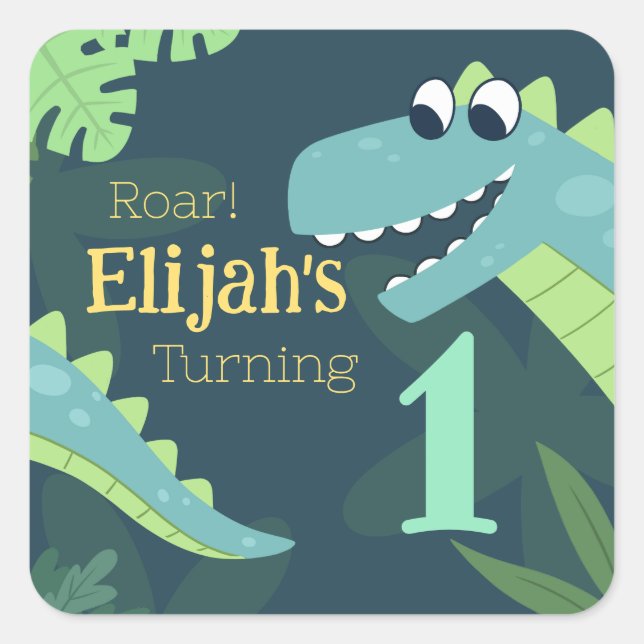 Pegatina Cuadrada Aniversario de los niños de los dinosaurios Person (Anverso)