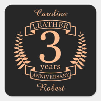 Pegatina Cuadrada Aniversario del boda de cuero de 3 años
