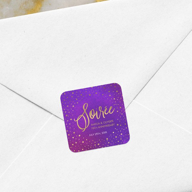 Pegatina Cuadrada Aniversario del Boda Starry Purple Any Year (Subido por el creador)