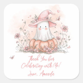Pegatina Cuadrada Aniversario del Fantasma Cute Personalizado Gracia