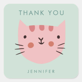 Pegatina Cuadrada Aniversario del gato rosado lindo gracias