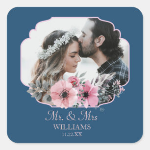 Pegatina Cuadrada Aniversario del matrimonio de foto recién casada