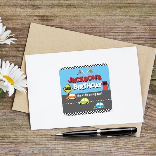 Pegatina Cuadrada Aniversario del Niño de Carrera de Coche Gracias (Subido por el creador)