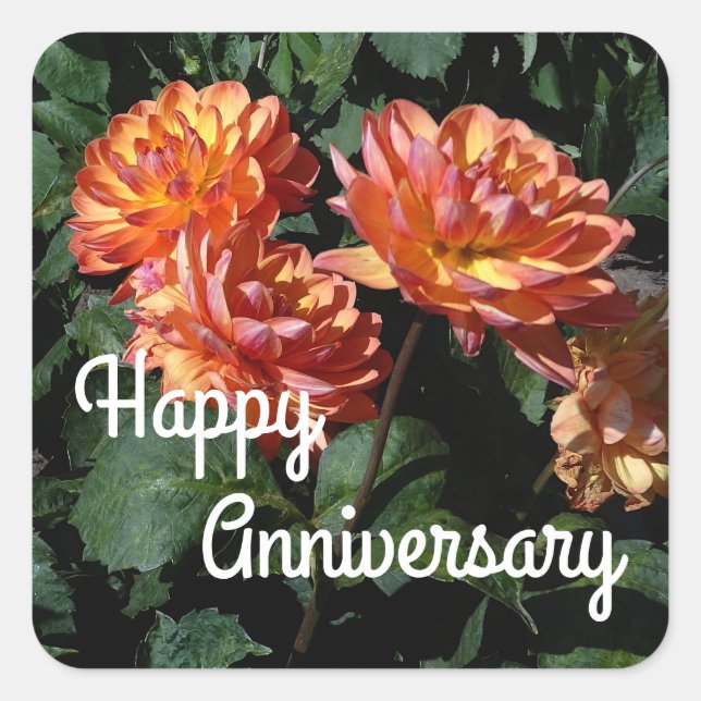 Pegatina Cuadrada Aniversario feliz Dahlia Pam Howden #1 Pegatinas (Anverso)