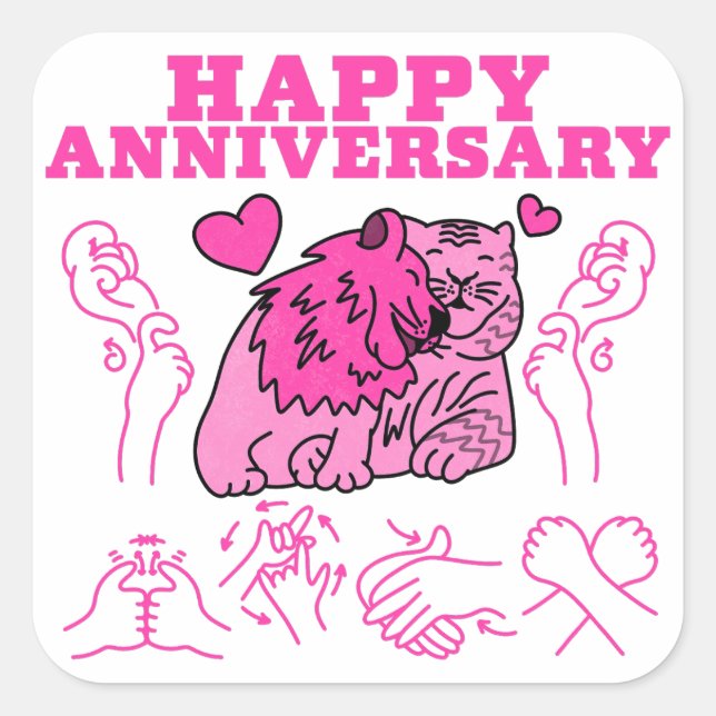 Pegatina Cuadrada Aniversario feliz - Diseño ASL (Anverso)