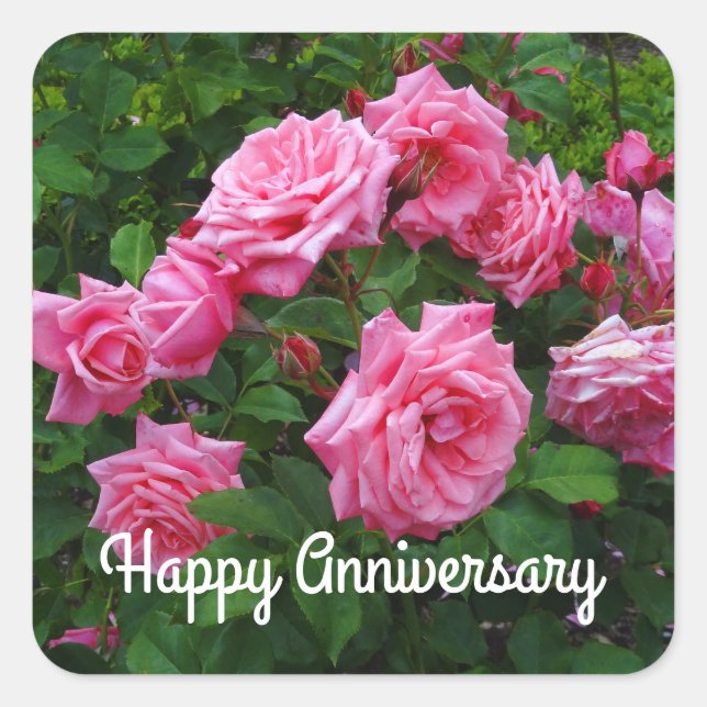 Pegatina Cuadrada Aniversario feliz Gene Boerner Rosa #2 Pegatinas (Anverso)