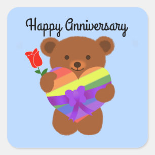 Pegatina Cuadrada Aniversario feliz Oso de Teddy #2 Pegatinas