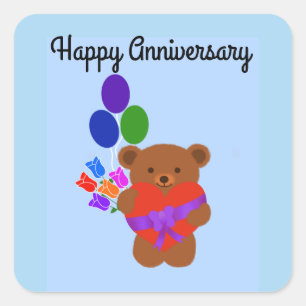 Pegatina Cuadrada Aniversario feliz Oso de Teddy #3 Pegatinas