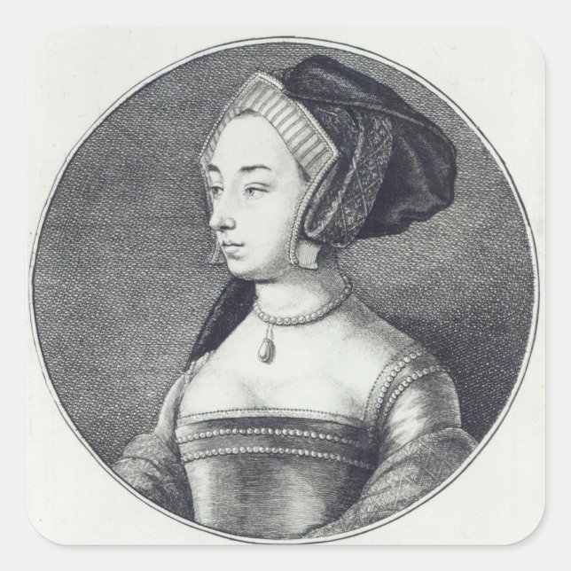 Pegatina Cuadrada Anne Boleyn, grabada por Wenceslaus Hollar, 1649 (Anverso)