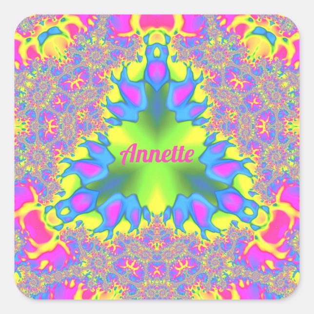 Pegatina Cuadrada ANNETTE ~ Sombras Amarillo, Verde, Rosa ~ Azul (Anverso)