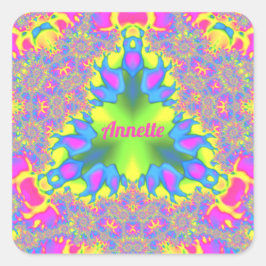 Pegatina Cuadrada ANNETTE ~ Sombras Amarillo, Verde, Rosa ~ Azul