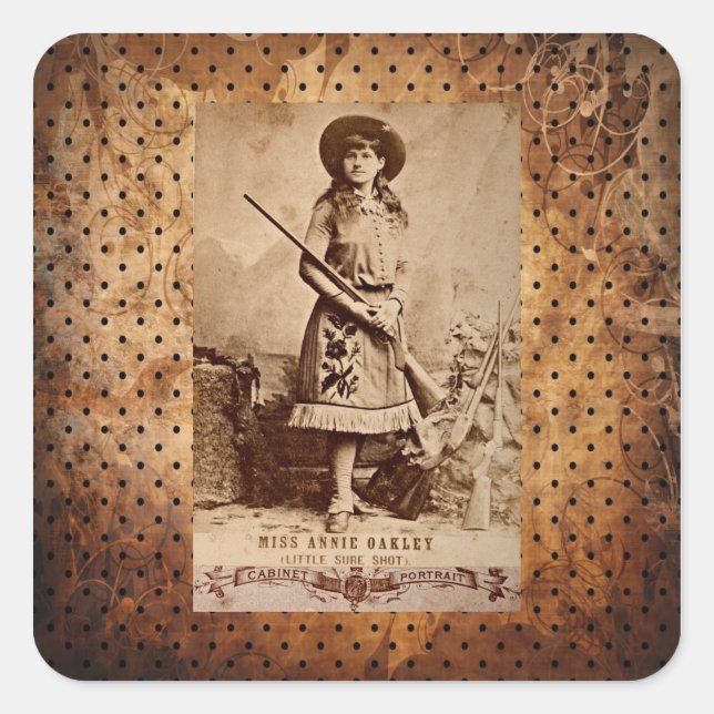 Pegatina Cuadrada Annie Oakley Sepia (Anverso)