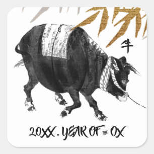 Pegatina Cuadrada Año Chino del Ox Año Personalizado