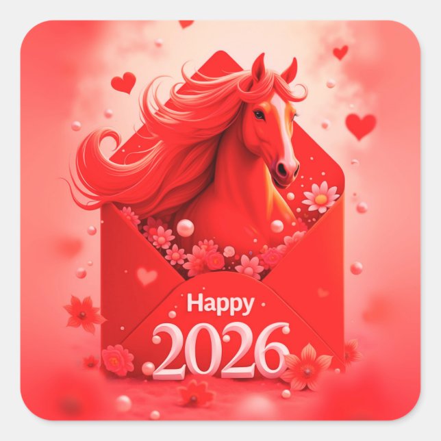 Pegatina Cuadrada Año del caballo 2026 (Anverso)