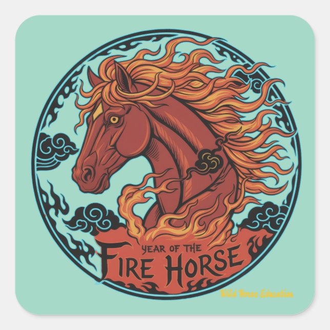 Pegatina Cuadrada Año del Caballo de Fuego (Anverso)