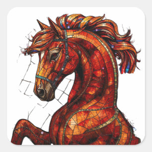 Pegatina Cuadrada Año del Caballo de Fuego 2026 Majestuoso Chino