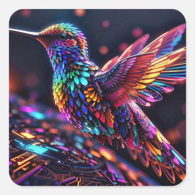 Pegatina Cuadrada Año del Colibrí: Un viaje mensual (Anverso)