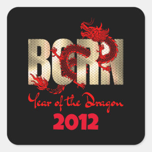 Pegatina Cuadrada Año del Dragón 2024, 2012, 2000, 1988