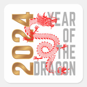 Pegatina Cuadrada Año del Dragón Año 2024 zodíaco chino