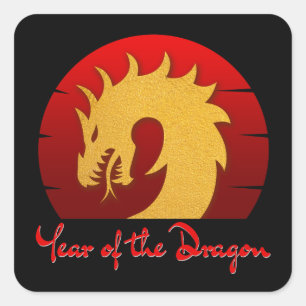 PEGATINA CUADRADA AÑO DEL DRAGÓN ORO ROJO