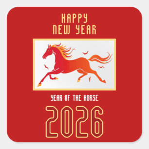 Pegatina Cuadrada Año Nuevo Caballo Chino Moderno 2026