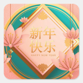 Pegatina Cuadrada Año Nuevo Chino Año del Tigre