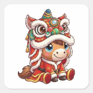 Pegatina Cuadrada Año Nuevo Chino Caballo 2026 Zodiaco