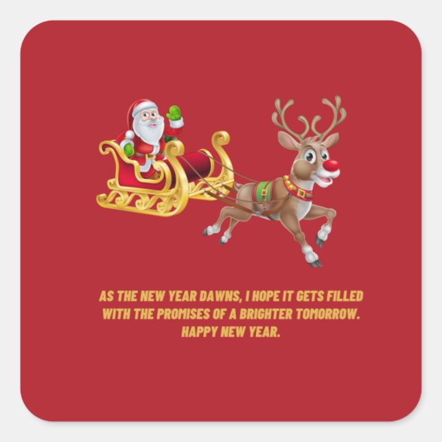 Pegatina Cuadrada año nuevo feliz (Anverso)