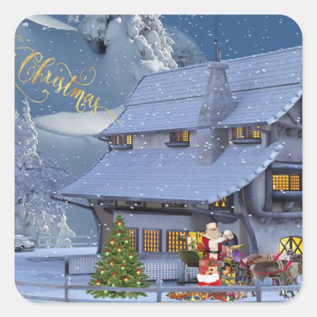 Pegatina Cuadrada año nuevo feliz (Anverso)