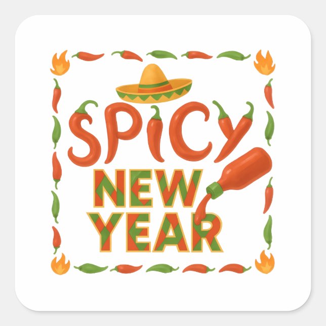 Pegatina Cuadrada Año Nuevo Picante (Anverso)