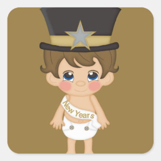 Pegatina Cuadrada Año Nuevo retro Año nuevo bebé