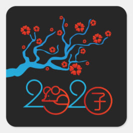 Pegatina Cuadrada Año zodiaco chino de la rata 2020