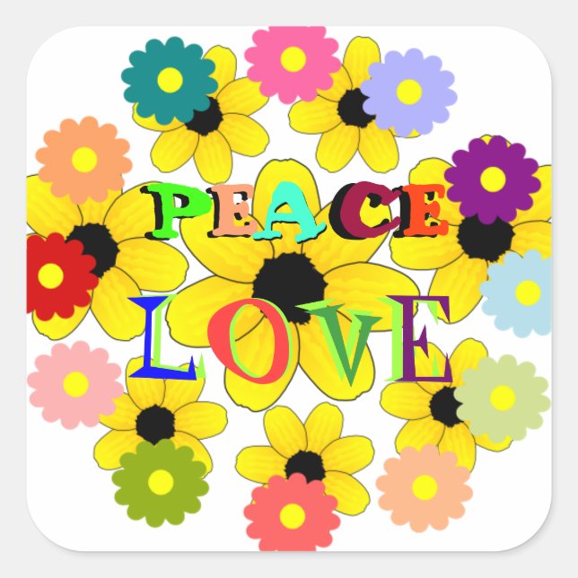 Pegatina Cuadrada Años 1960, paz y amor (Anverso)
