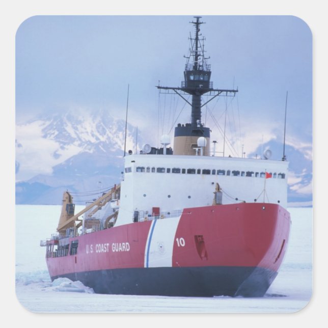 Pegatina Cuadrada Antártida, Isla Ross, Estación McMurdo, USCG (Anverso)