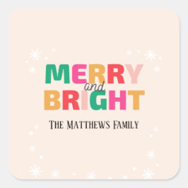 Pegatina Cuadrada Antecedentes De Biege Y Colorida Feliz Navidad