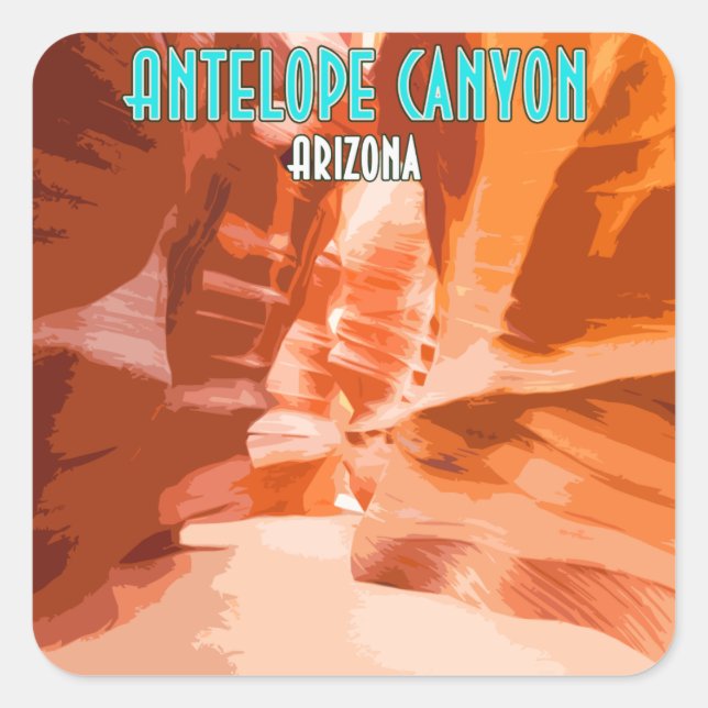 Pegatina Cuadrada Antelope Canyon Page Arizona Vintage (Anverso)