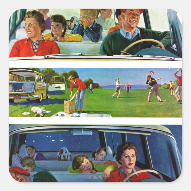 Pegatina Cuadrada Antes, durante y después del picnic (Anverso)