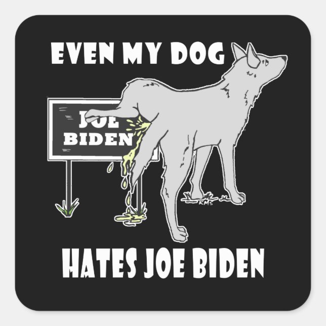 Pegatina Cuadrada Anti Joe Biden My Dog odia el humor político de Bi (Anverso)