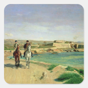 Pegatina Cuadrada Antibes, el paseo del caballo, 1868