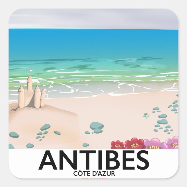Pegatina Cuadrada Antibes France Beach poster (Anverso)