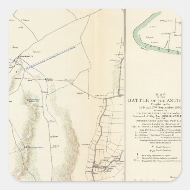 Pegatina Cuadrada Antietam, Suffolk, Gettysburg (Anverso)