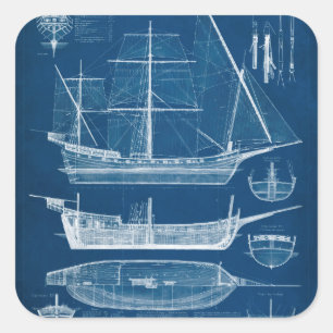 Pegatina Cuadrada Antígono plan de barco I
