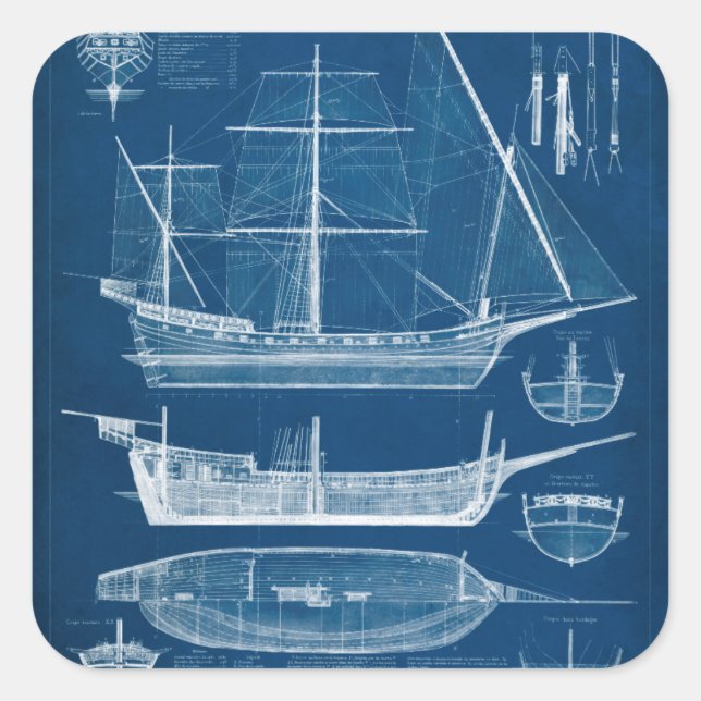 Pegatina Cuadrada Antígono plan de barco I (Anverso)
