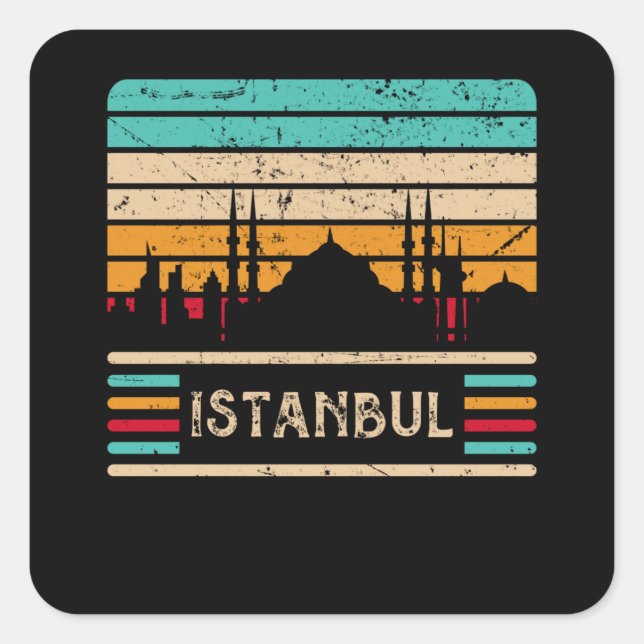 Pegatina Cuadrada Antigua línea aérea de Estambul Mezquita de Sultán (Anverso)