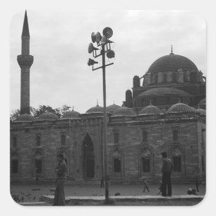 Pegatina Cuadrada Antigua Turquía Estambul Beyazit camii mezquita Ca
