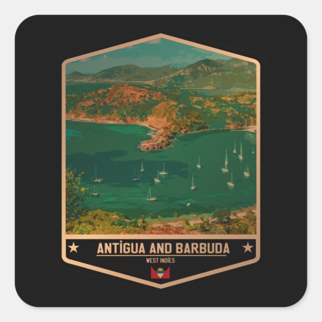 Pegatina Cuadrada Antigua y Barbuda (Anverso)