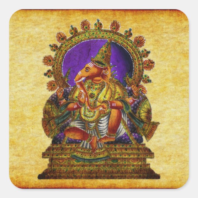 Pegatina Cuadrada Antigüedad de Ganesha Deva (Anverso)